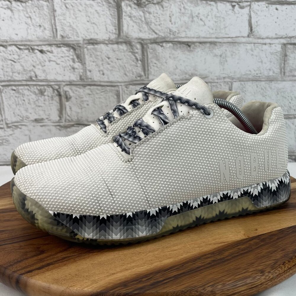 Nobull Outwork Mens 12 White Aztec Geometric Print SuperFabric Trainers Shoes